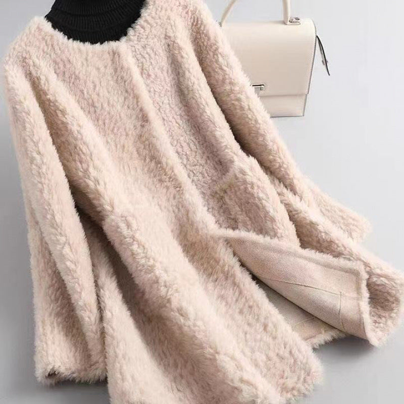 Ophelia | Womens Faux Fur Longline Coat - Apricot
