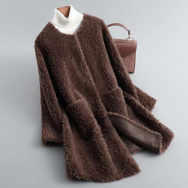 Ophelia | Womens Faux Fur Longline Coat - Brown