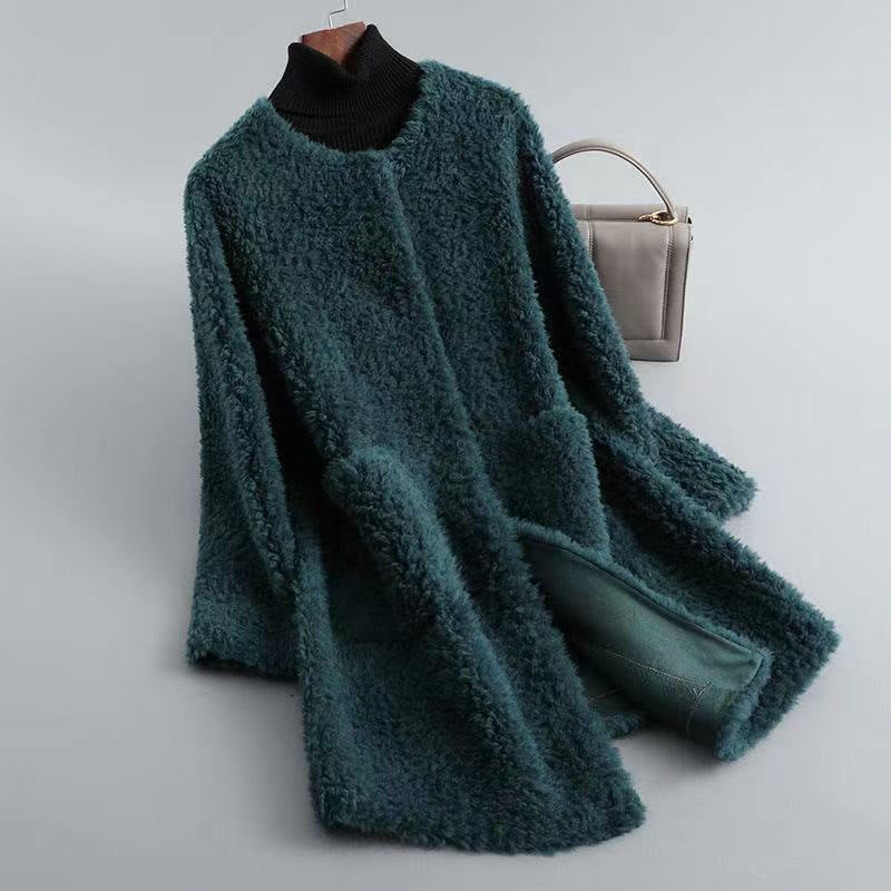 Ophelia | Womens Faux Fur Longline Coat - Green