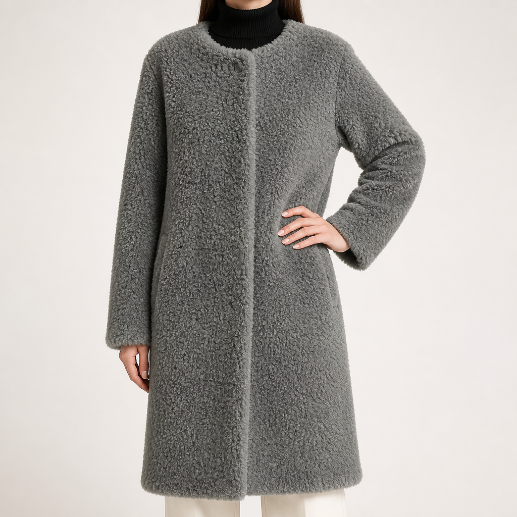 Ophelia | Womens Faux Fur Longline Warm Winter Coat, Grey