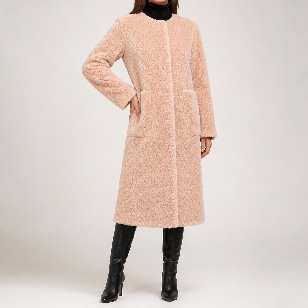Ophelia | Womens Faux Fur Longline Warm Winter Coat, Pink