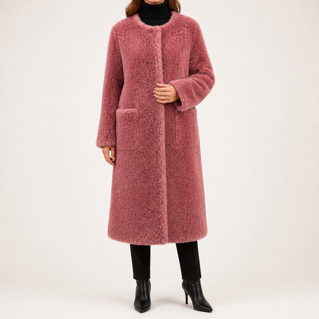 Ophelia | Womens Faux Fur Longline Warm Winter Coat, Purple