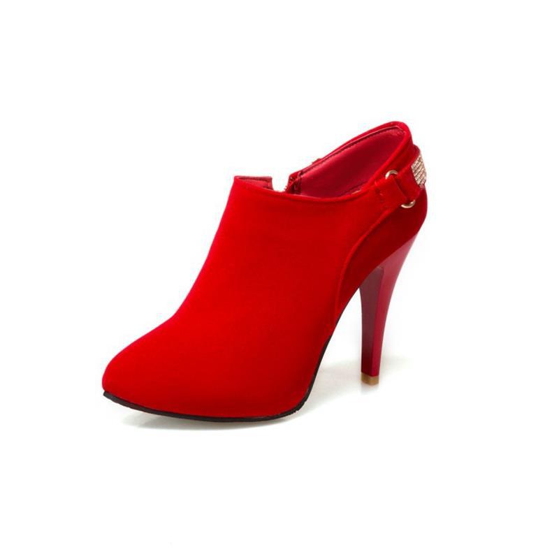 Ophelia | Womens Rhinestone Suede Pointed Toe High Heels Shoes - Red