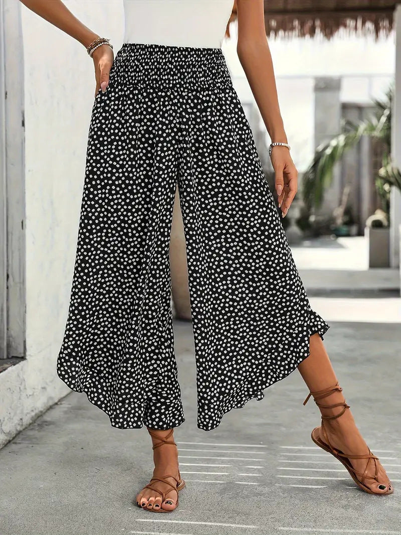 Orla | Womens High Waisted Wide Leg Straight Trousers Pants - Black