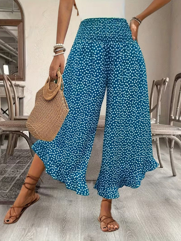 Orla | Womens High Waisted Wide Leg Straight Trousers Pants - Bright Blue