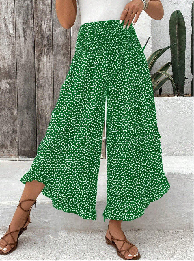 Orla | Womens High Waisted Wide Leg Straight Trousers Pants - Green