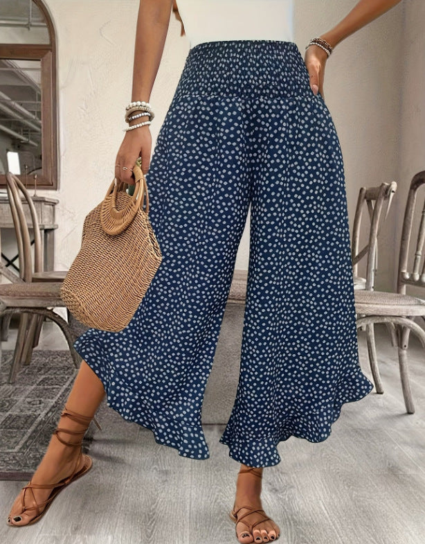 Orla | Womens High Waisted Wide Leg Straight Trousers Pants - Navy