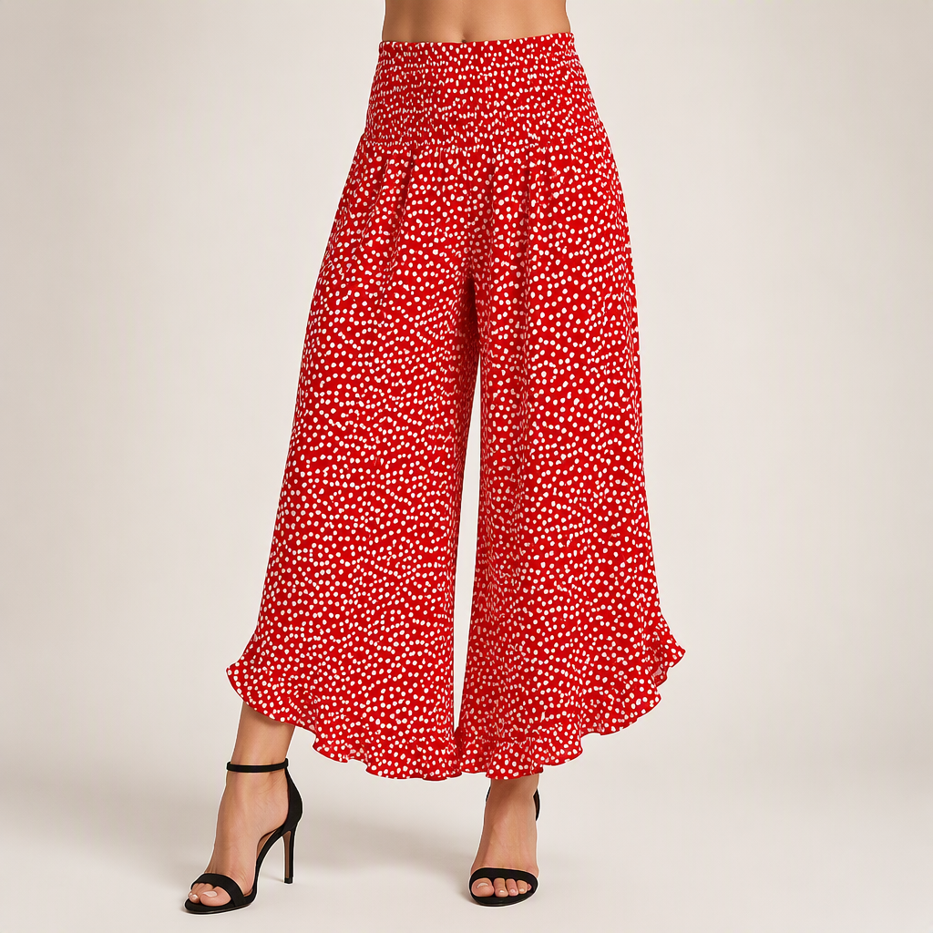 Orla | Womens High Waisted Wide Leg Straight Trousers Pants, Red