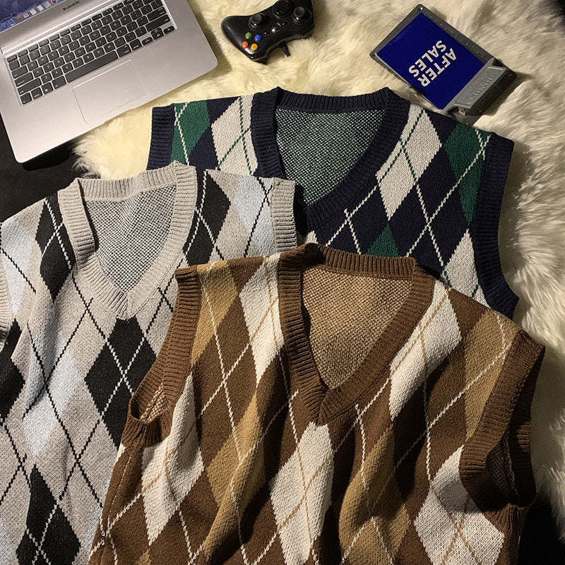 Orson | Mens Argyle V Neck Knitted Sweater Vest