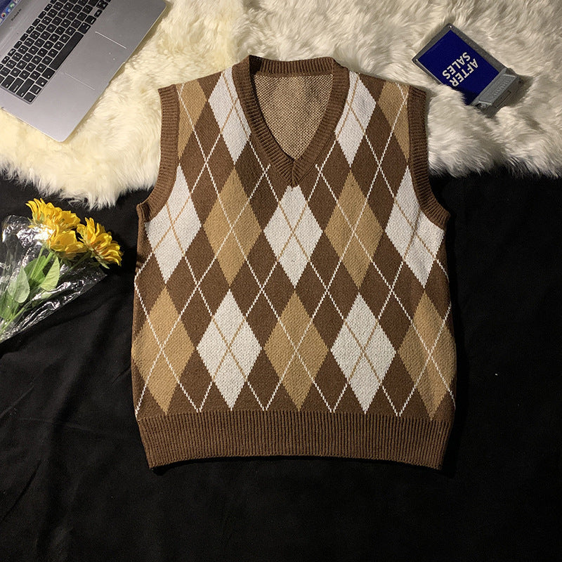 Orson | Mens Argyle V Neck Knitted Sweater Vest, Coffee