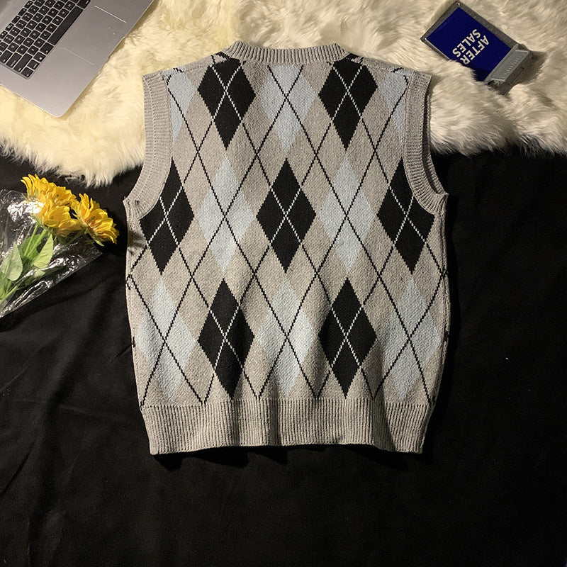 Orson | Mens Argyle V Neck Knitted Sweater Vest, Grey