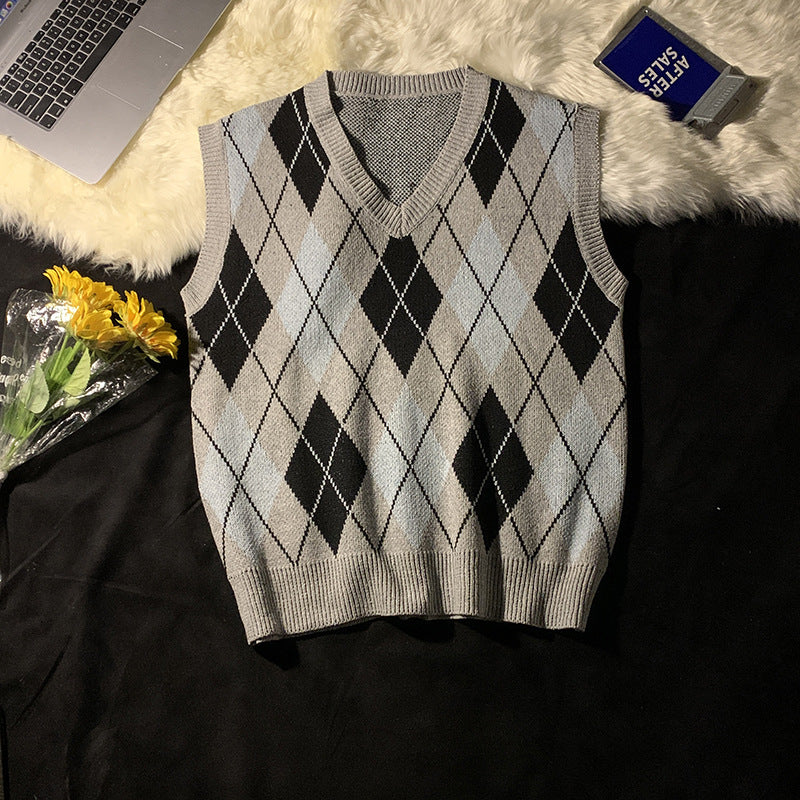Orson | Mens Argyle V Neck Knitted Sweater Vest, Grey