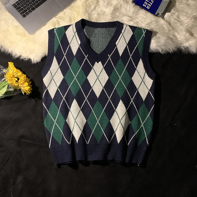 Orson | Mens Argyle V Neck Knitted Sweater Vest, Navy