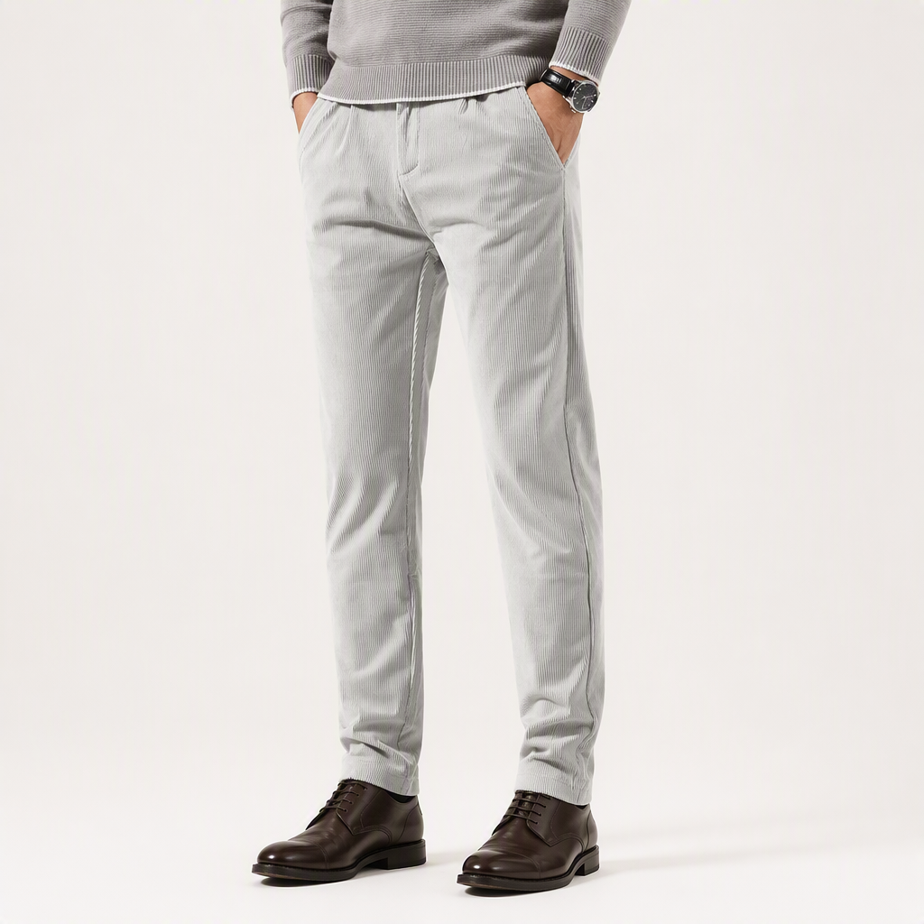 Orson | Mens Slim Fit Straight Leg Business Casual Trousers, Light Grey 3