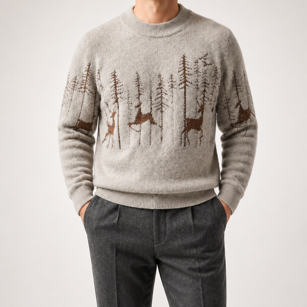 Osric | Mens Knitted Jumper Round Neck Warm Soft Jumper, Beige