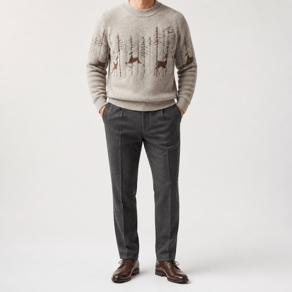 Osric | Mens Knitted Jumper Round Neck Warm Soft Jumper, Beige
