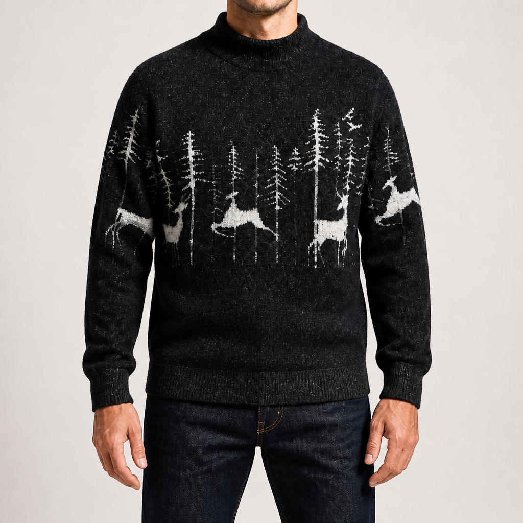 Osric | Mens Knitted Jumper Round Neck Warm Soft Jumper, Black