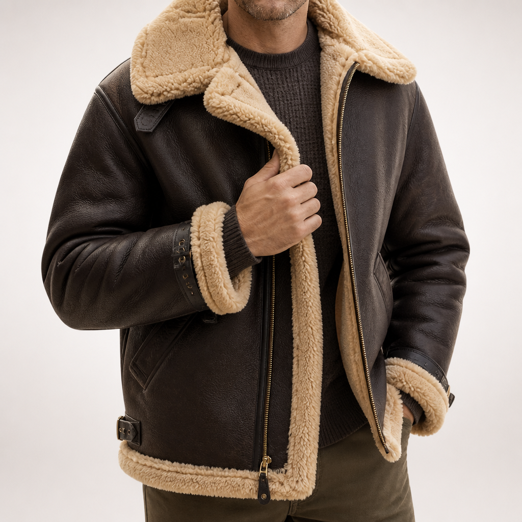 Otis | Mens Suede Shearling Winter Sherpa Brown Warm Jacket, Brown