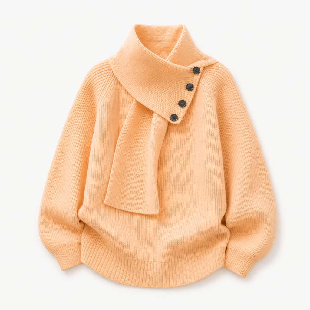 Pearl | Womens Scarf Collar Wool Knitted Jumper, Apricot