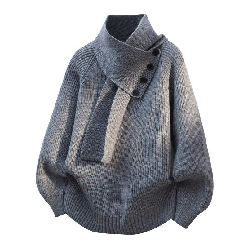 Pearl | Womens Scarf Collar Wool Knit Sweater, Grey
