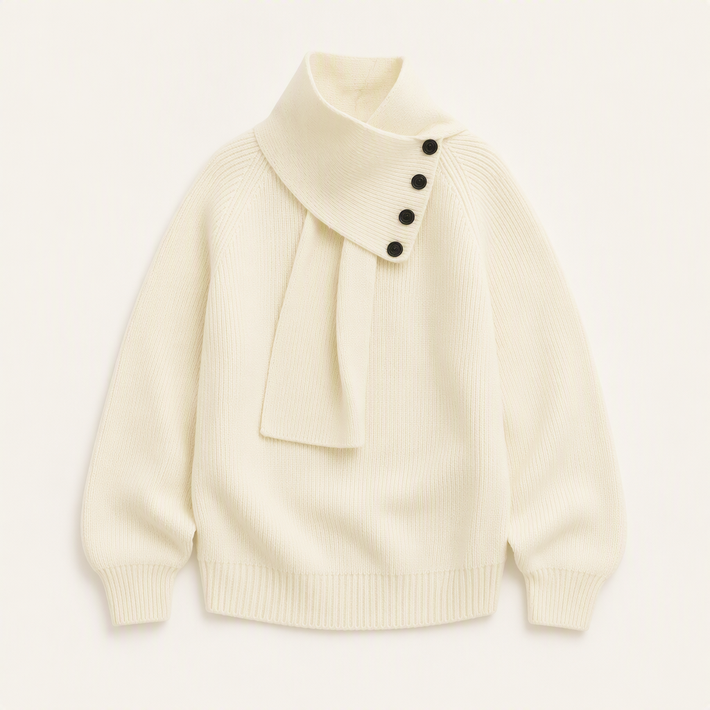 Pearl | Womens Scarf Collar Wool Knitted Jumper, Natural
