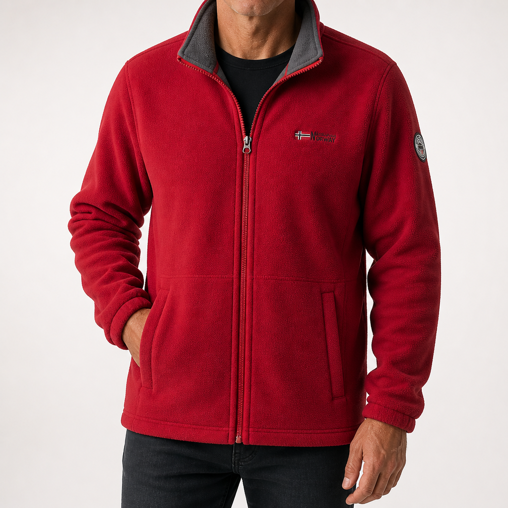Percival | Mens Fleece Jacket Zip Up Warm Winter Casual Jacket, Red