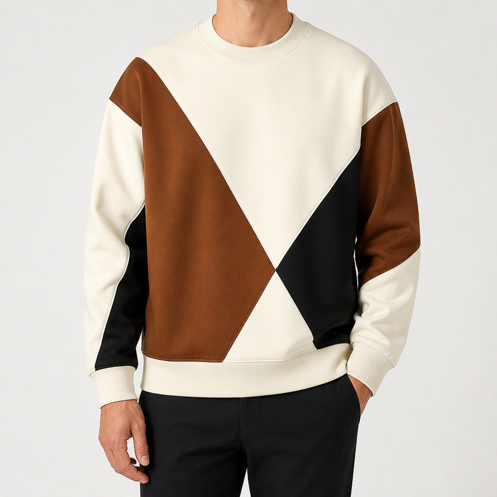 Percival | Mens Sweatshirt Round Neck Loose Casual Long Sleeve Pullover, Beige