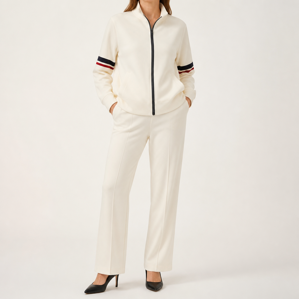 Percival | Womens Tracksuit Fleece Lined Cardigan Sports Two Piece Set Loungewear, Beige