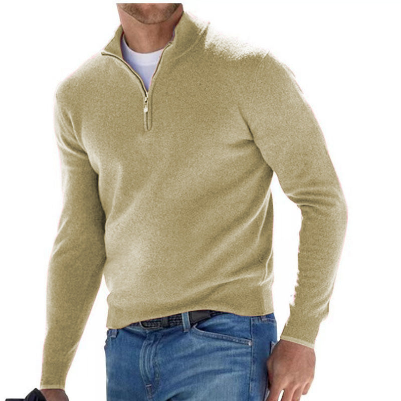 Peregrine | Mens Long Sleeve Zip Wool Casual Polo Shirt - Apricot
