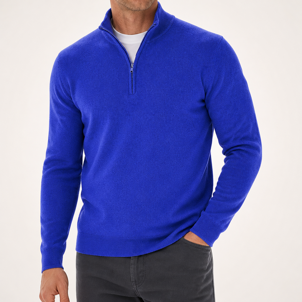 Peregrine | Mens Long Sleeve Zip Wool Casual Polo Shirt, Blue