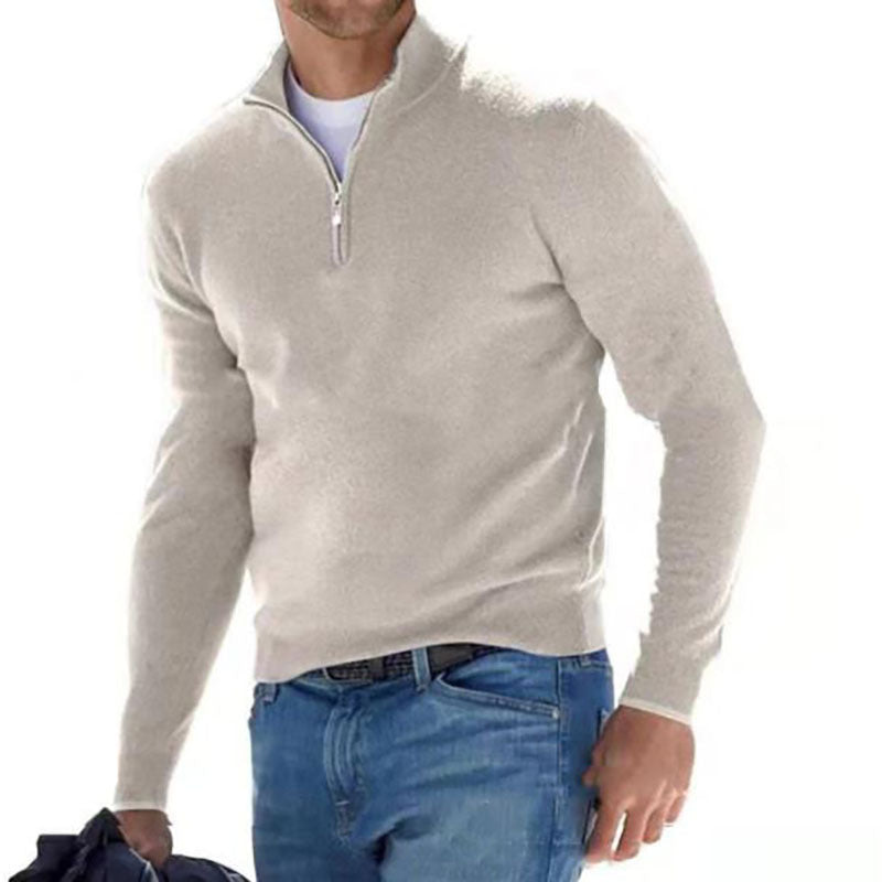 Peregrine | Mens Long Sleeve Zip Wool Casual Polo Shirt - Creamy