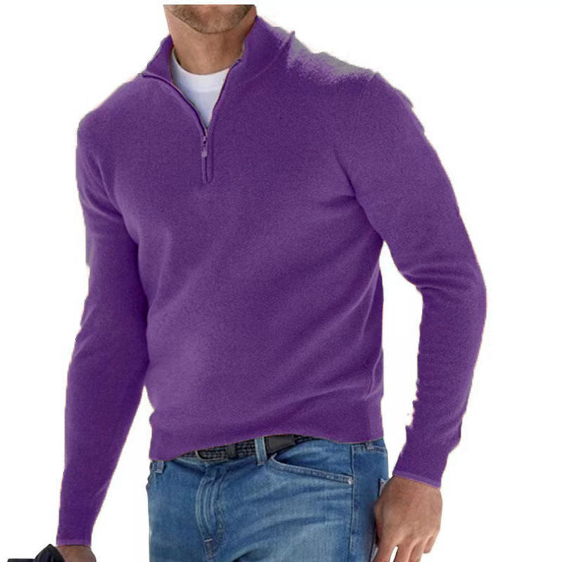 Peregrine | Mens Long Sleeve Zip Wool Casual Polo Shirt - Dark Rple