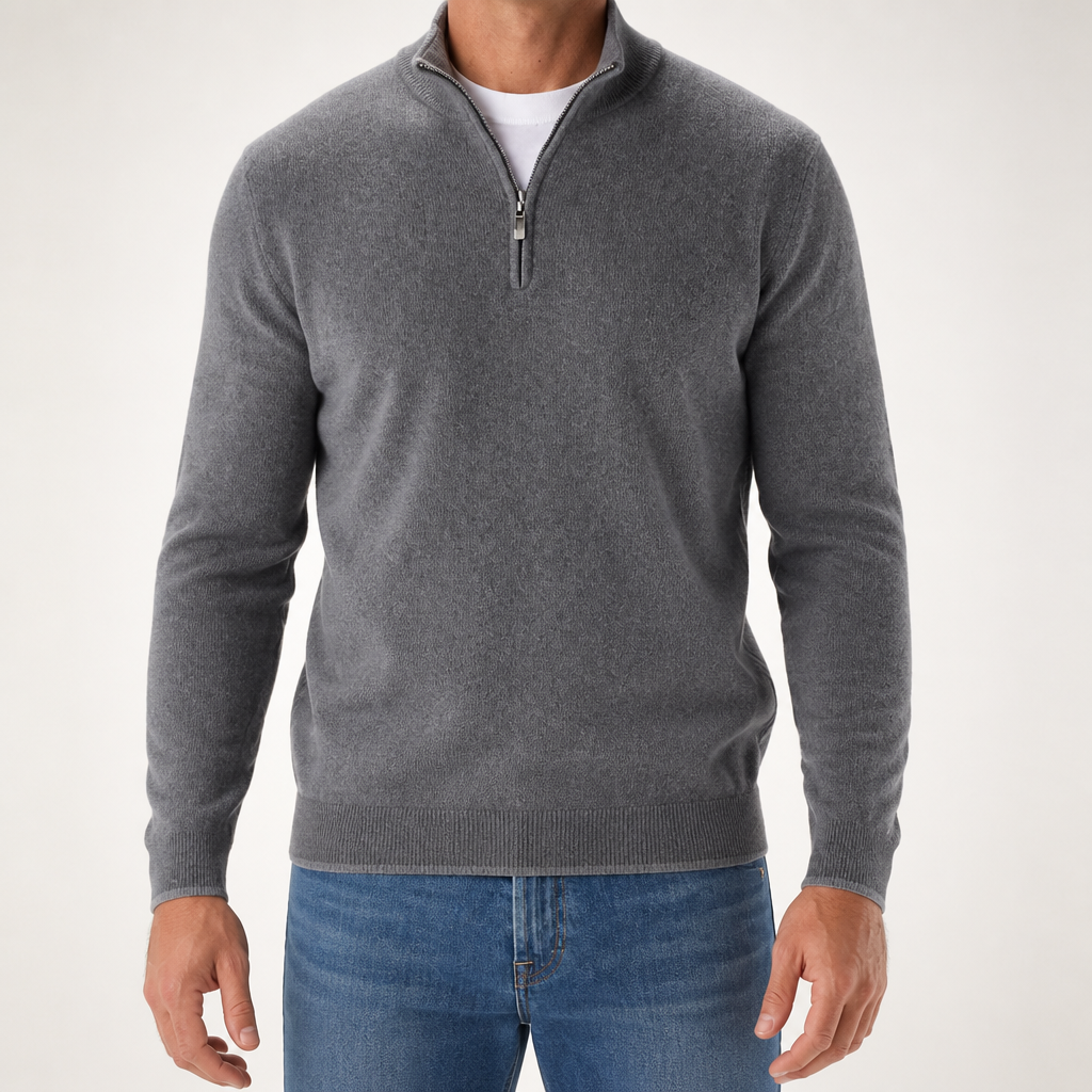 Peregrine | Mens Long Sleeve Zip Wool Casual Polo Shirt, Grey