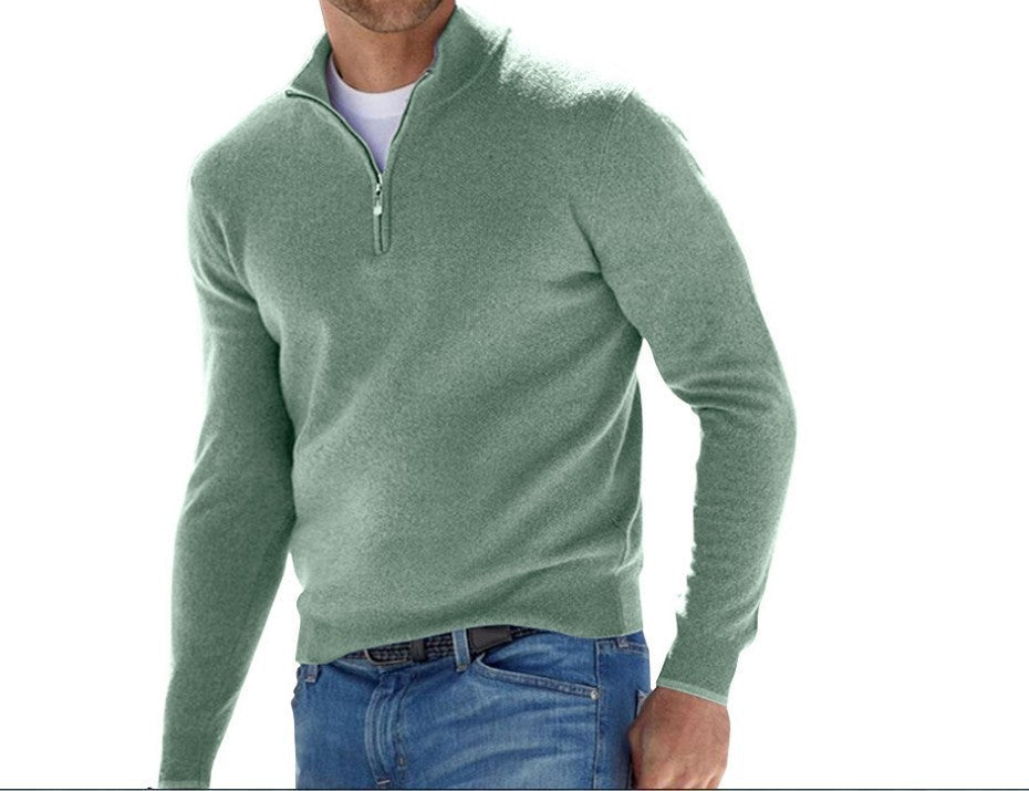 Peregrine | Mens Long Sleeve Zip Wool Casual Polo Shirt - Light Green
