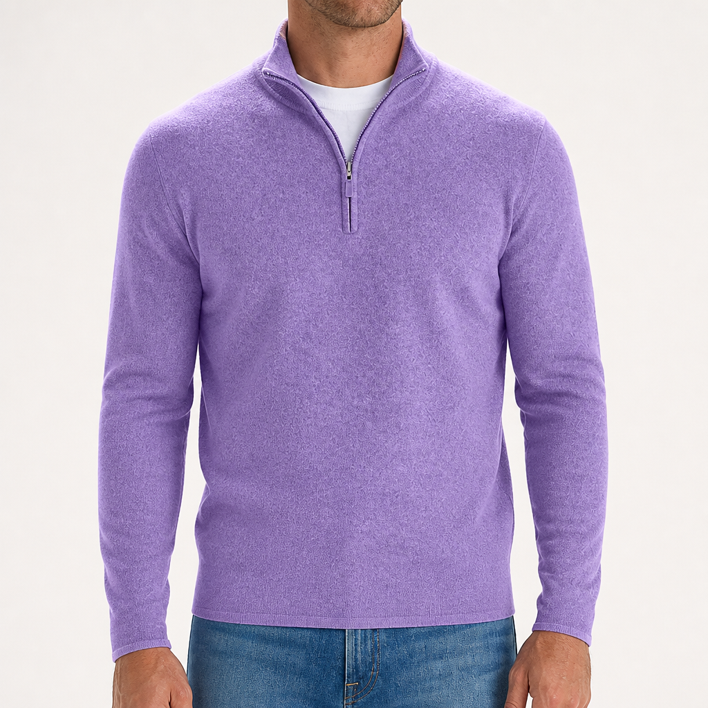 Peregrine | Mens Long Sleeve Zip Wool Casual Polo Shirt, Light Rple
