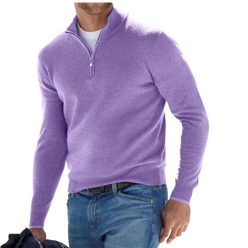 Peregrine | Mens Long Sleeve Zip Wool Casual Polo Shirt - Light Rple