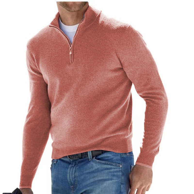 Peregrine | Mens Long Sleeve Zip Wool Casual Polo Shirt - Pink