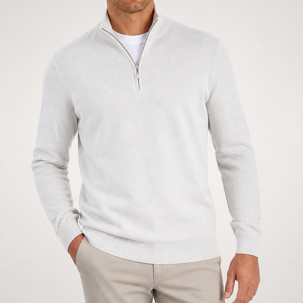 Peregrine | Mens Long Sleeve Zip Wool Casual Polo Shirt, White