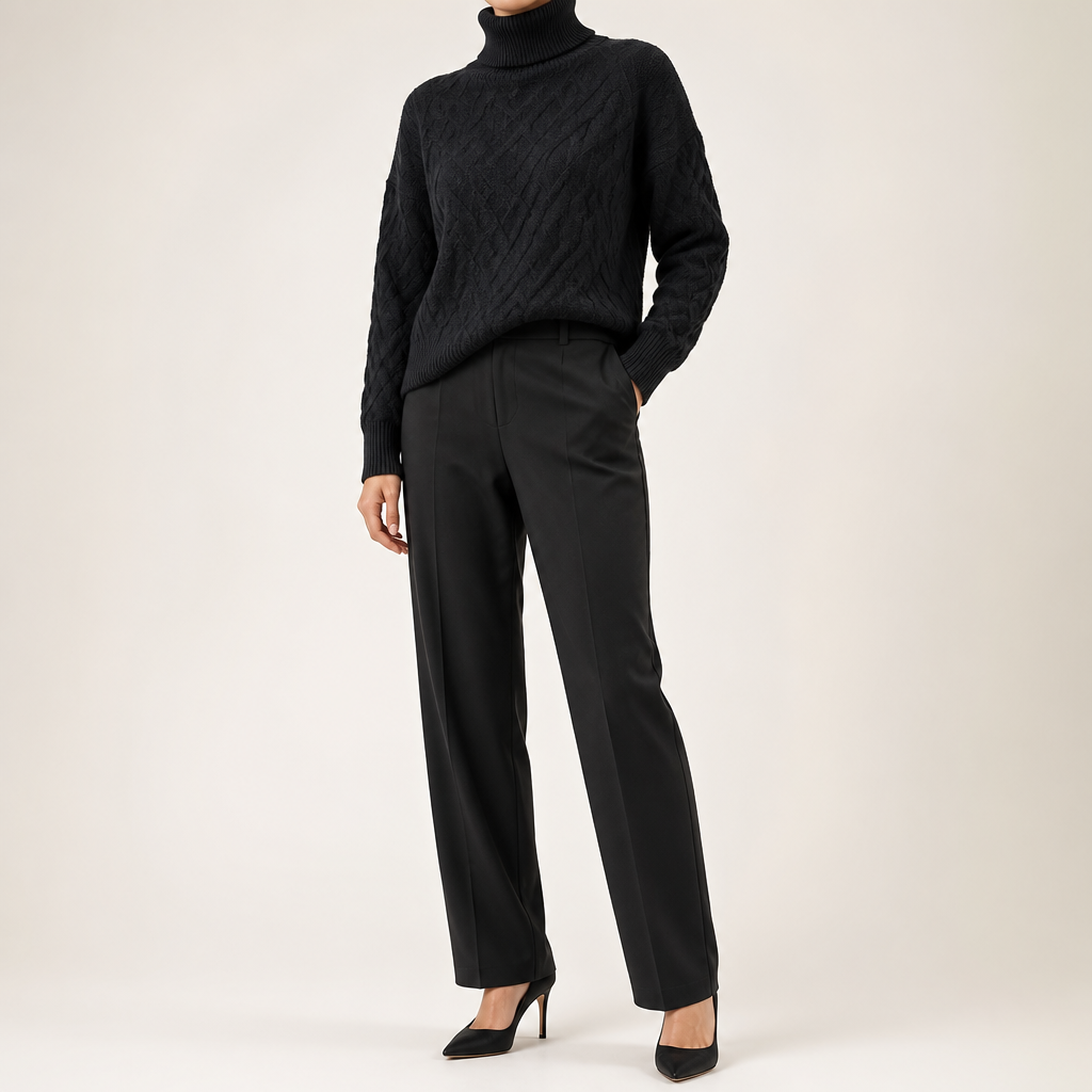 Pernille | Womens Turtleneck Knitted Jumper Roll Neck Pullover Sweater, Black