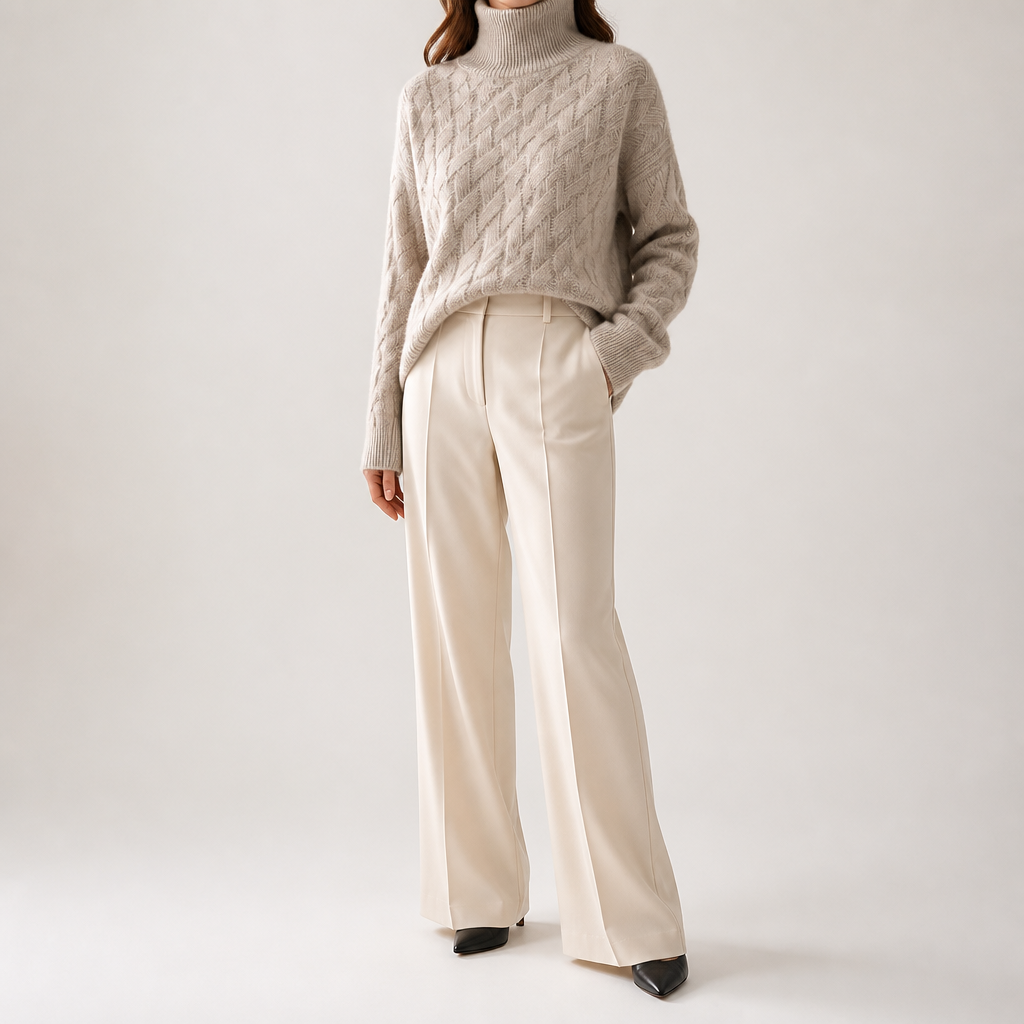 Pernille | Womens Turtleneck Knitted Jumper Roll Neck Pullover Sweater, Camel