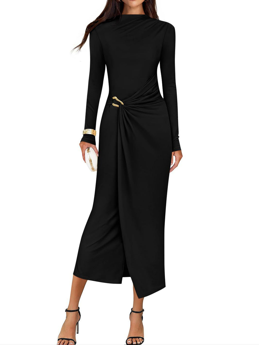 Petra | Wedding Guest Long Sleeve Bodycon Midi Dress Prom Knit Bridesmaid - 2
