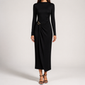 Petra | Womens Wedding Guest Long Sleeve Bodycon Midi Prom Dress, Black
