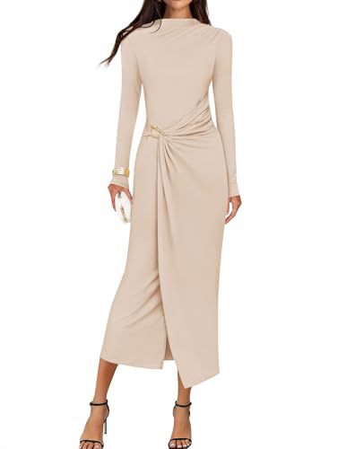 Petra | Wedding Guest Long Sleeve Bodycon Midi Dress Prom Knit Bridesmaid - Cream White