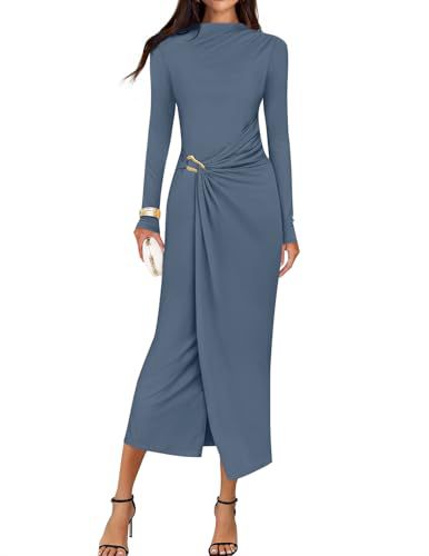 Petra | Wedding Guest Long Sleeve Bodycon Midi Dress Prom Knit Bridesmaid - Peacock Blue
