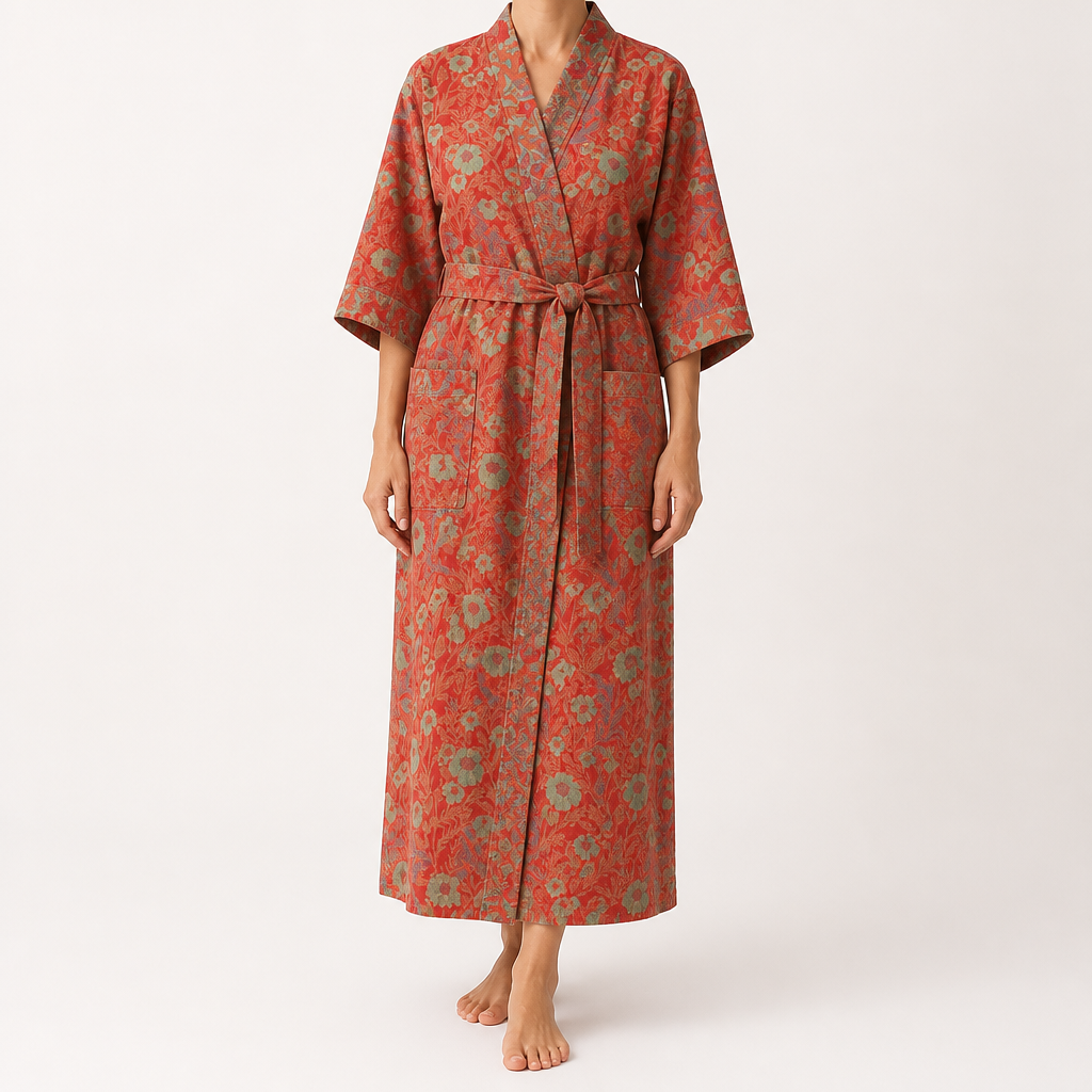 Petra | Womens Dressing Gown Cotton Gauze Bathrobe Robe, Design 1