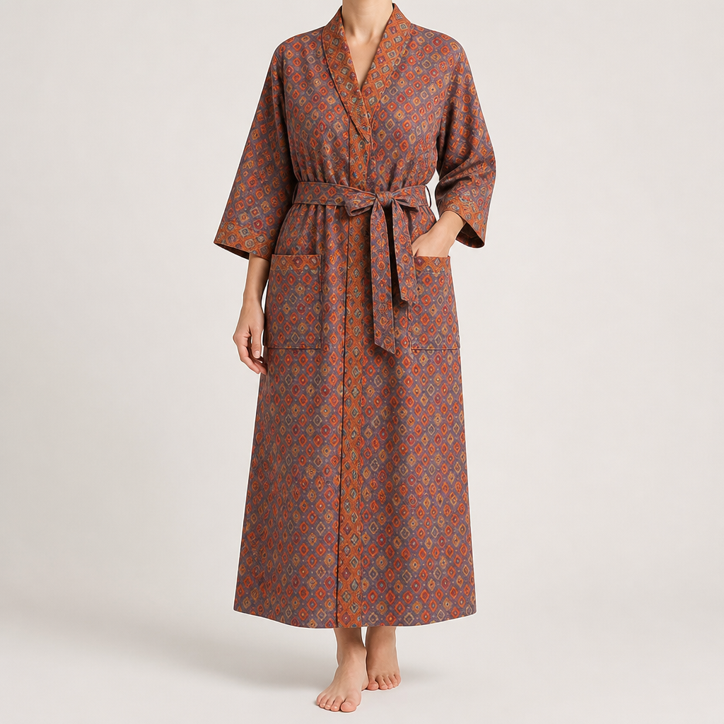 Petra | Womens Dressing Gown Cotton Gauze Bathrobe Robe, Design 2