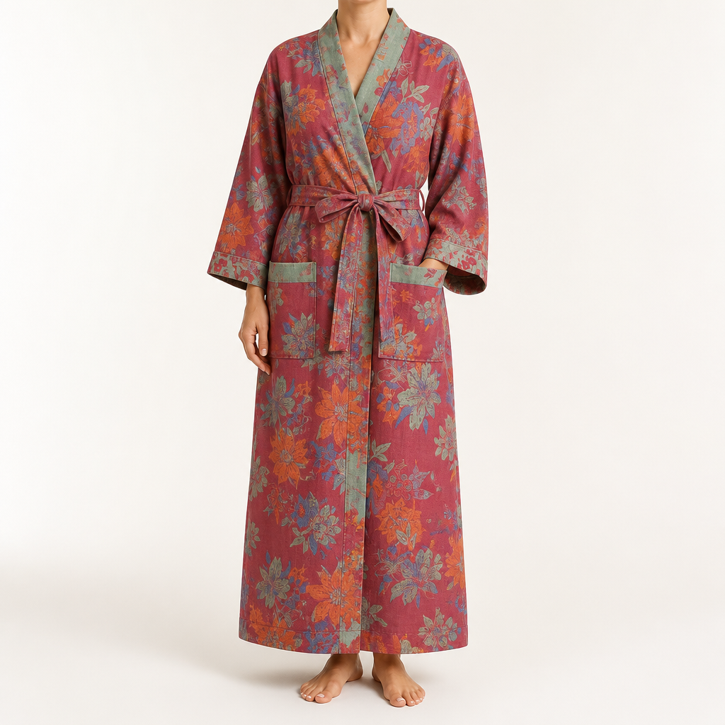 Petra | Womens Dressing Gown Cotton Gauze Bathrobe Robe, Design 3