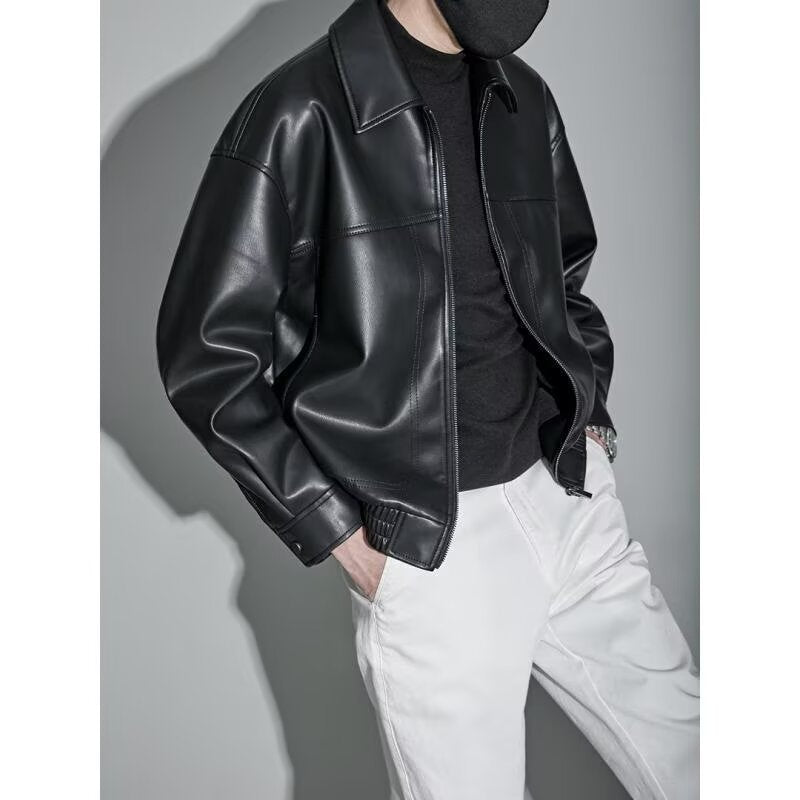 Pierce | Mens Lapel Faux Leather Jacket, Black