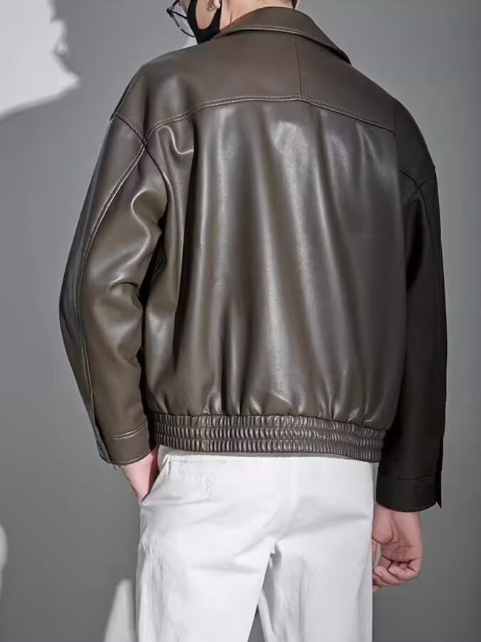 Pierce | Mens Lapel Faux Leather Jacket, Coffee