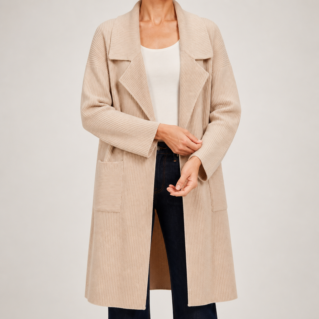 Pippa | Womens Cardigan Knitted Longline Open Front Sweater, Apricot